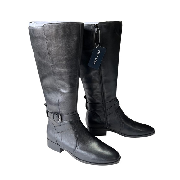 Naturalizer Boot Rena Tall Riding Buckle Black Leather Wide Calf Womens Size 9.5 - Picture 2 of 14